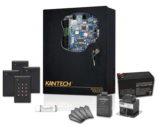Kantech sccess control system with readers, keyfobs, and control panel