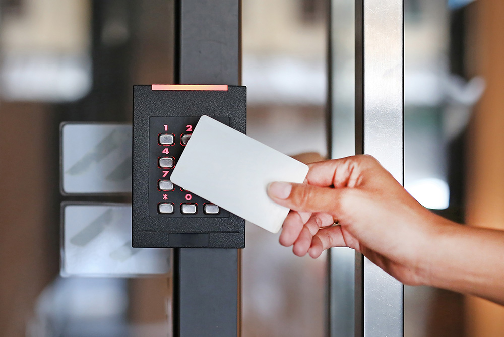 Access control system card being read by card reader